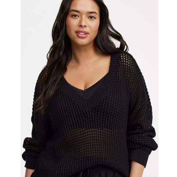 NWT Torrid 3 Black Open Stitch V-Neck Pullover Sweater 3X 22 24 - Picture 3 of 12